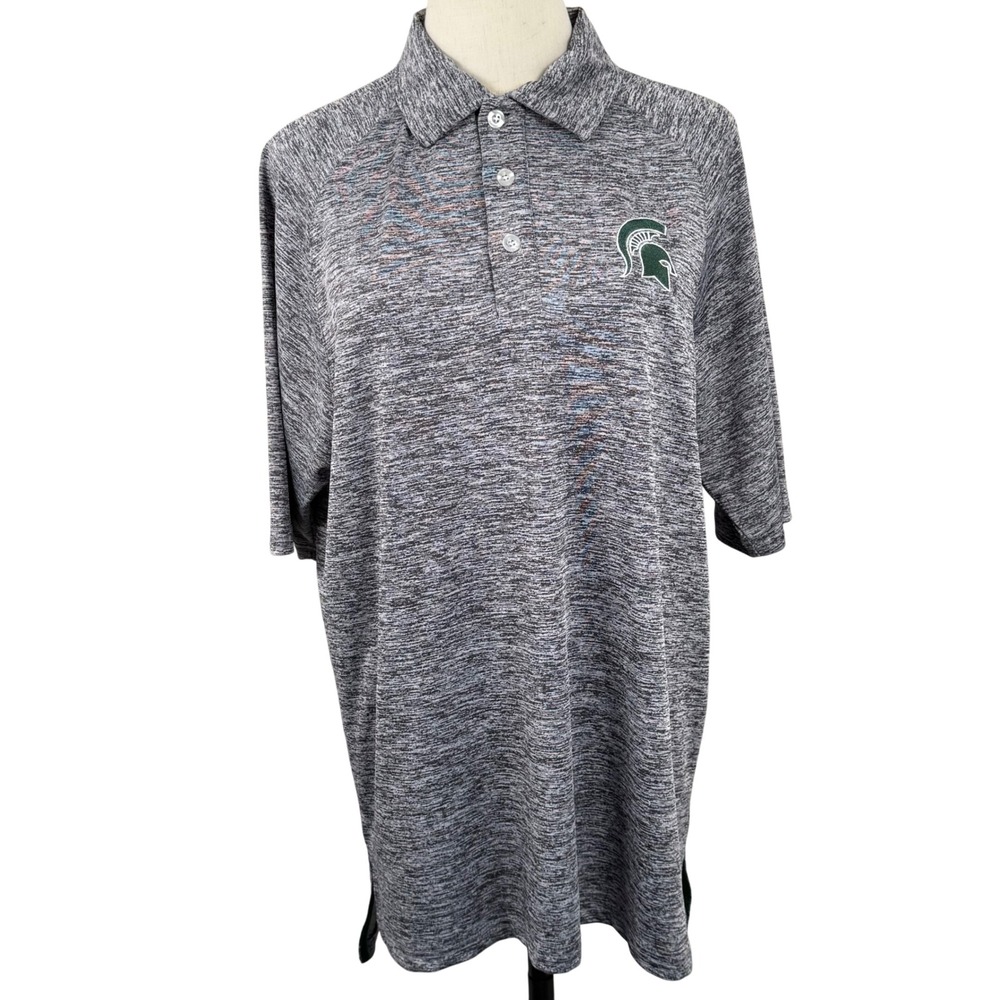 Campus Heritage Men M Polo Shirt Grey Michigan State Spartans Space Dye NCAA EUC